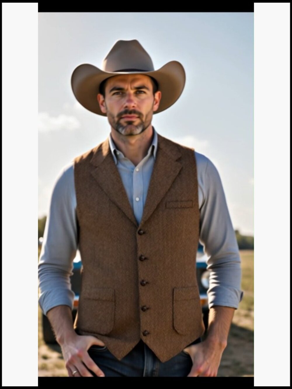 Wool Blend Tweed Vest Western Herringbone Waistcoat for Groomsman - Picture 6 of 6